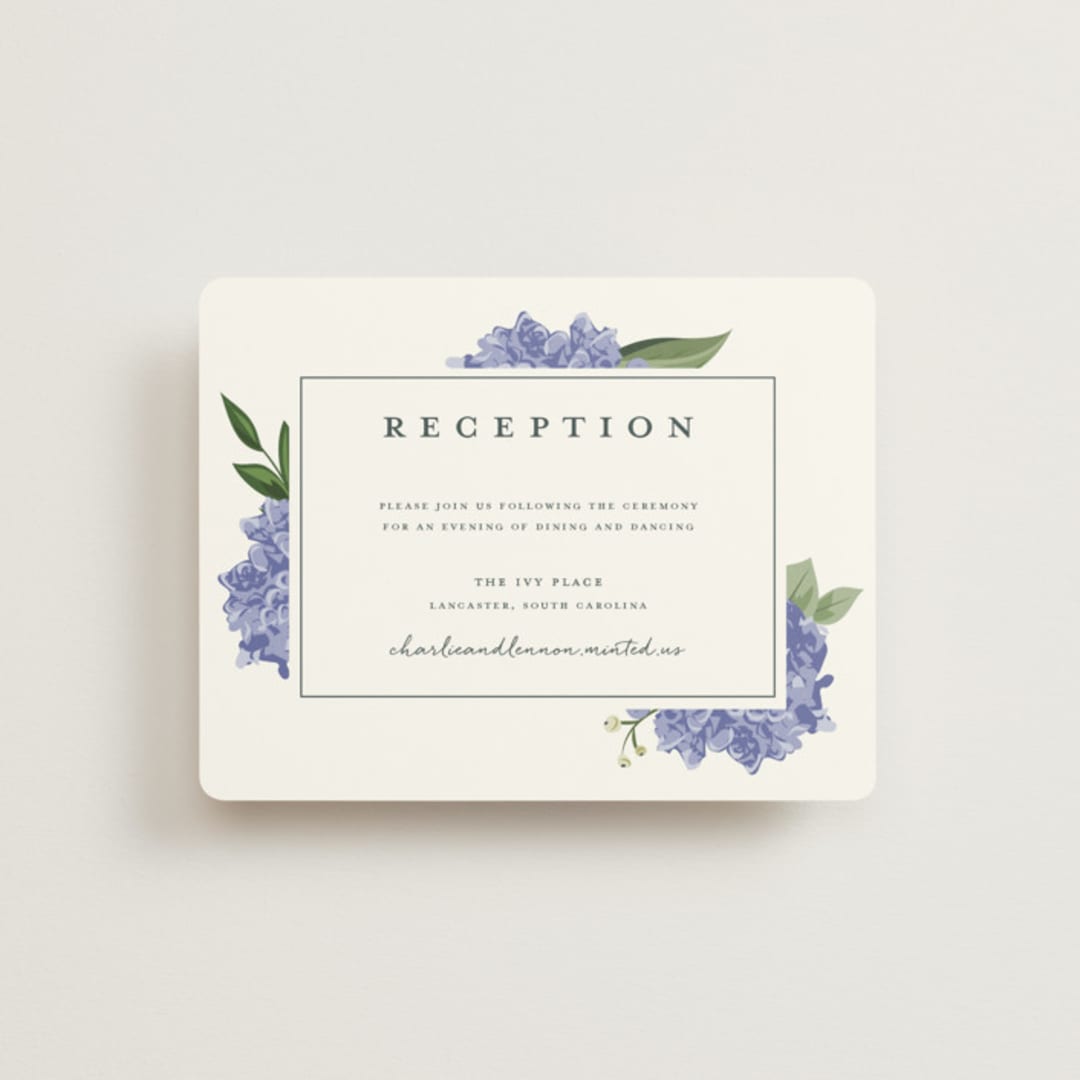 "Hydrangea Frame" - Reception Cards in Periwinkle by Susan Moyal - Front