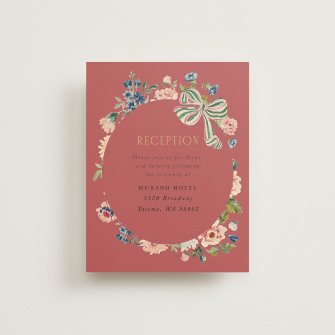 "Ruban en Fleur" - Reception Cards in Rose by Itsy Belle Studio - Front
