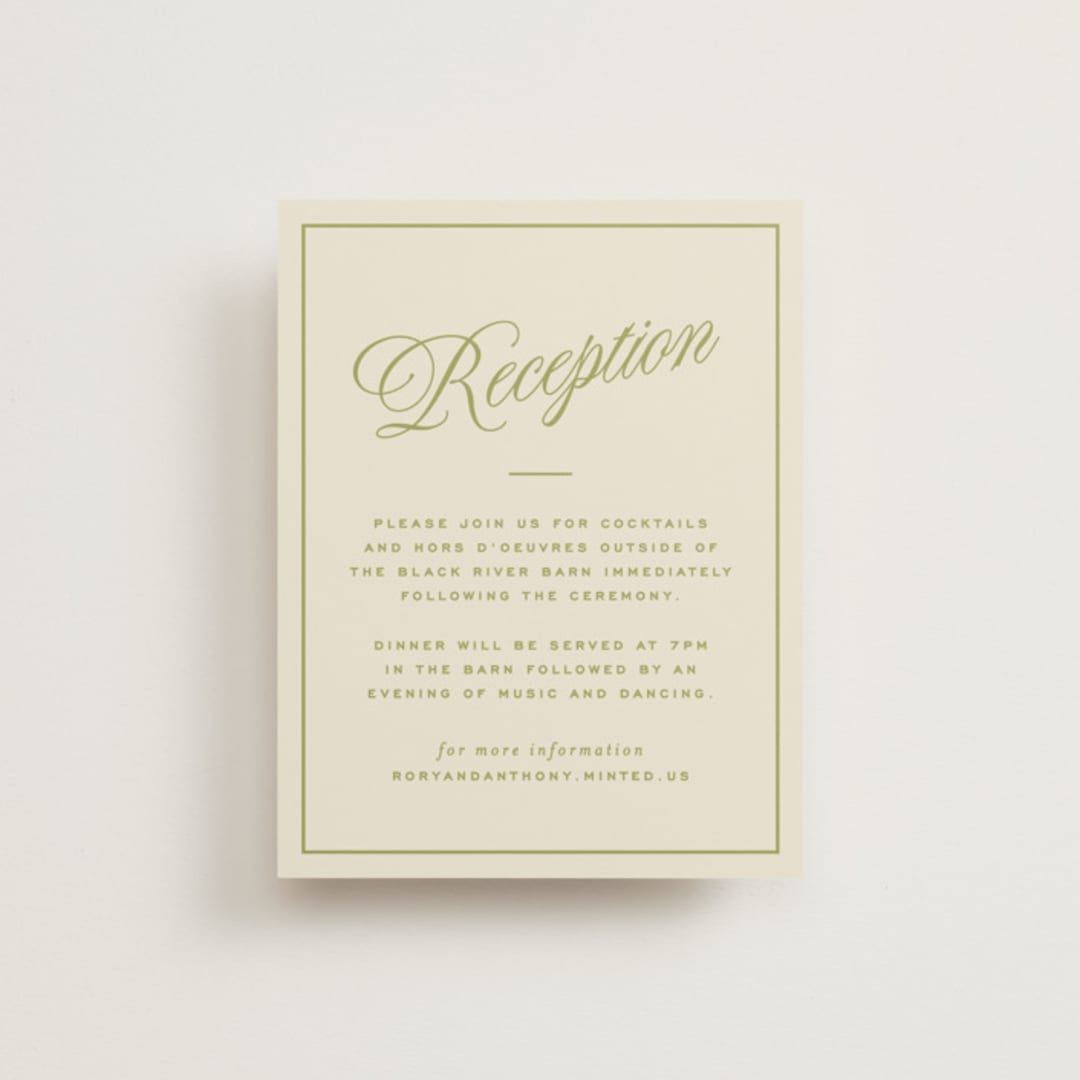 "rory" - Reception Cards in Olive by Ellen Schlegelmilch - Front