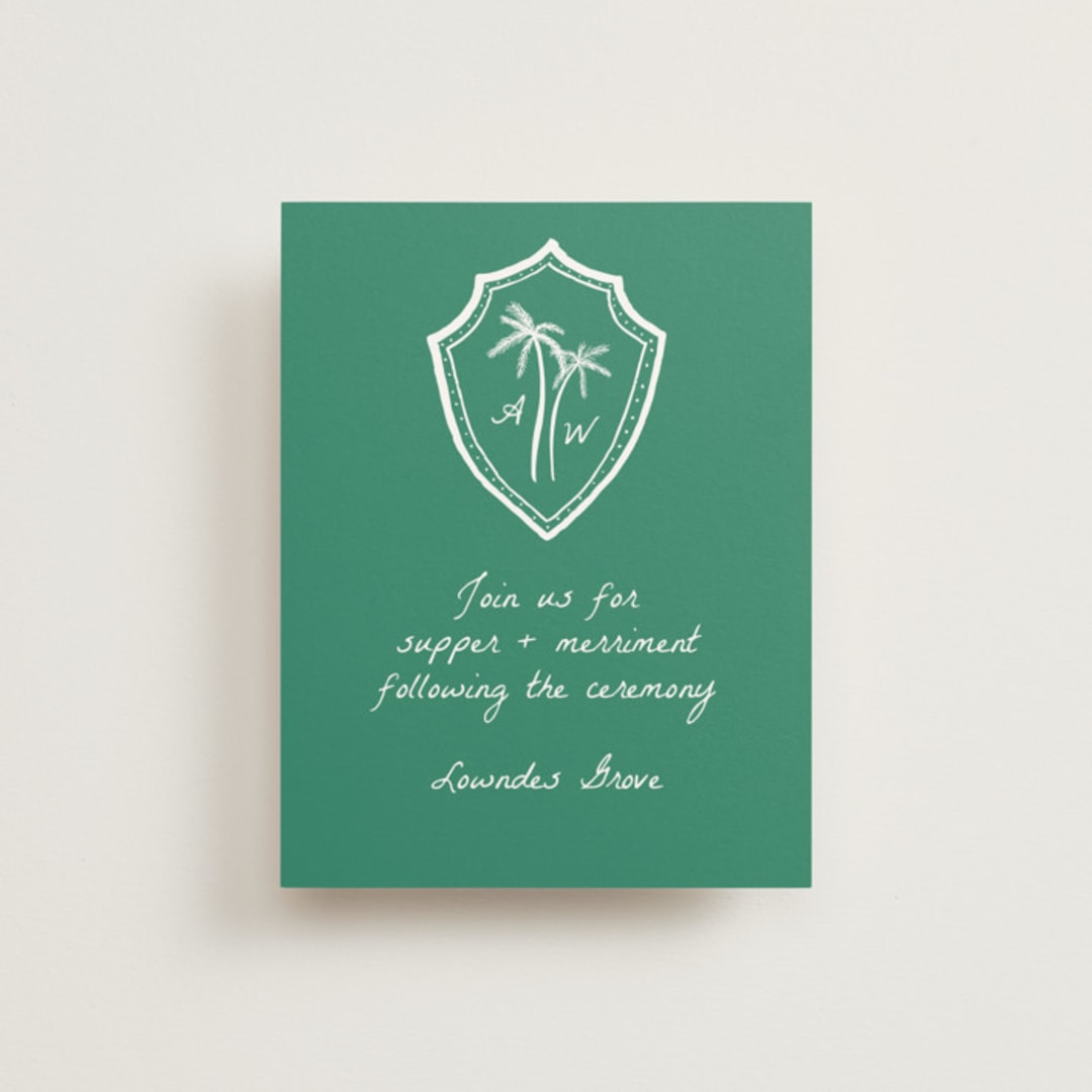 "Palm Tree Crest" - Reception Cards in Palm by Erika Firm - Front