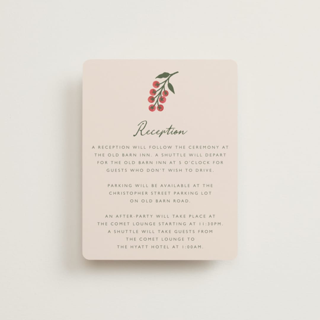 "Cherry Tomatoes" - Reception Cards in Tomato by Katharine Watson - Front