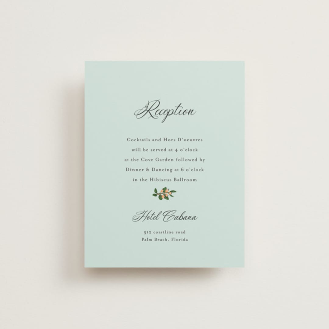 "Tropical Crest" - Reception Cards in Papaya by Susan Moyal - Front