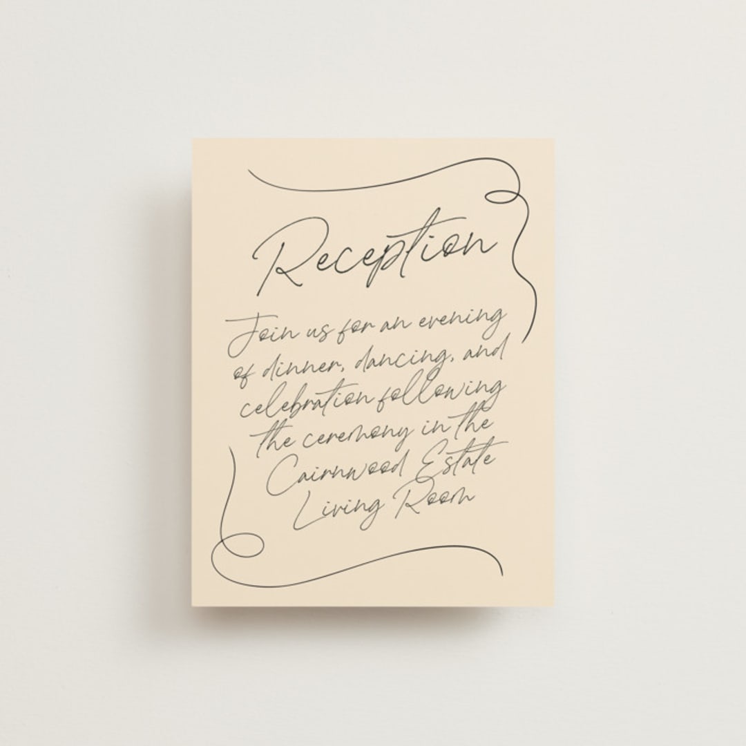 "French Whimsy Script" - Reception Cards in Champagne by Wallace Design Co. - Front