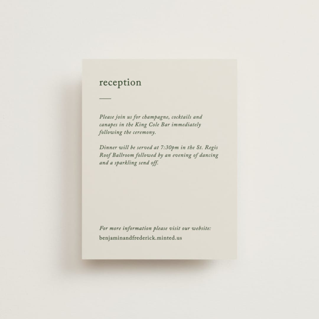 "Editorial" - Reception Cards in Forest by Bethan - Front