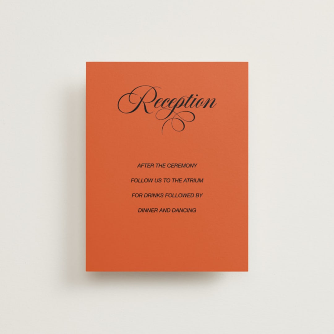"Bold and Demure" - Reception Cards in Amaro by Claire - Front