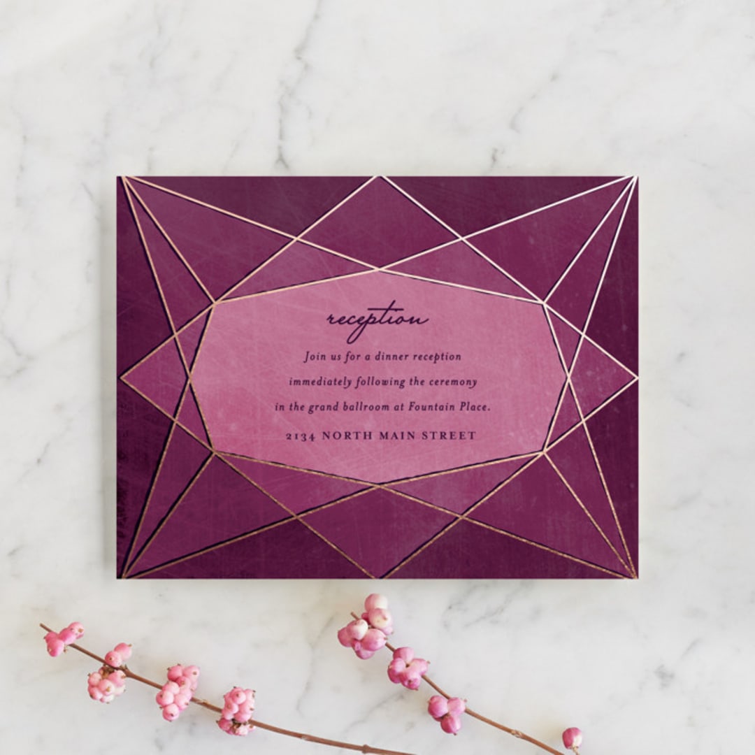 "Abstract Jewel" - Reception Cards in Amethyst by Rebecca Bowen - Front