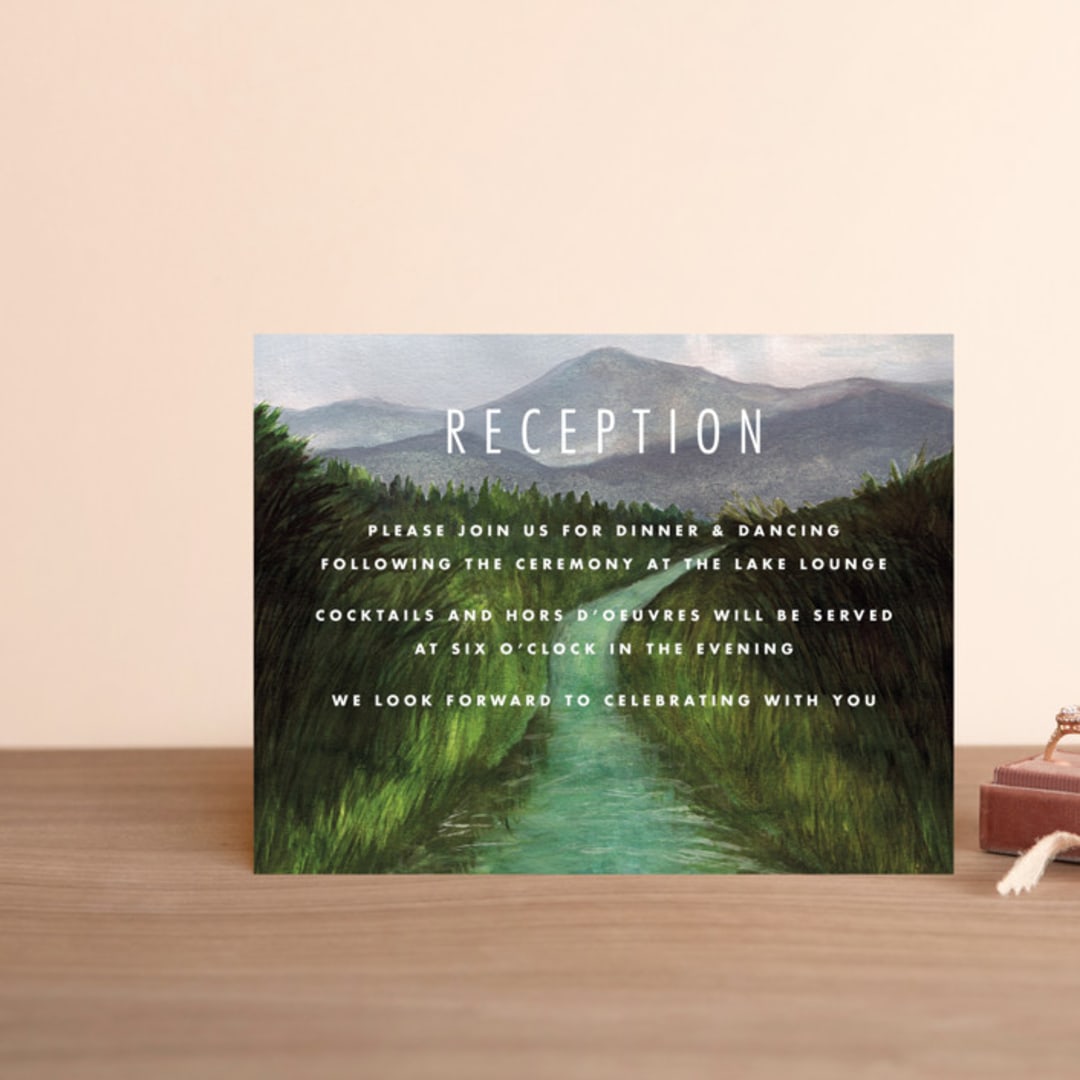 "Adventure Begins" - Reception Cards in Forest by Elly - Front