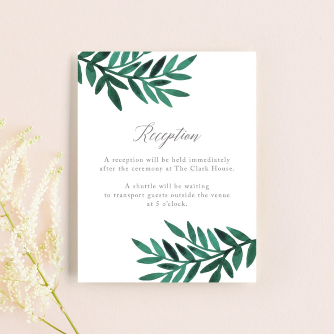 "Painted Greenery" - Reception Cards in Evergreen by Katharine Watson - Front
