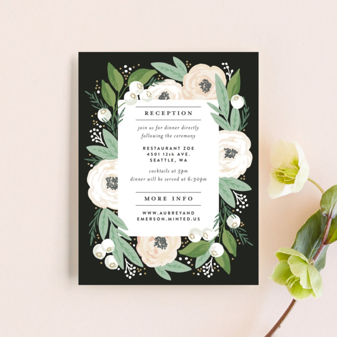 "Blooming Bouquet" - Reception Cards in Charcoal by Alethea and Ruth - Front