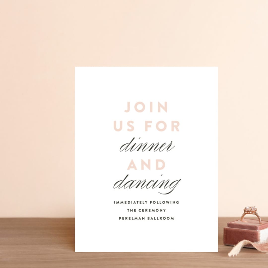 "Twirl Monogram A" - Reception Cards in Blush by Ariel Rutland - Front