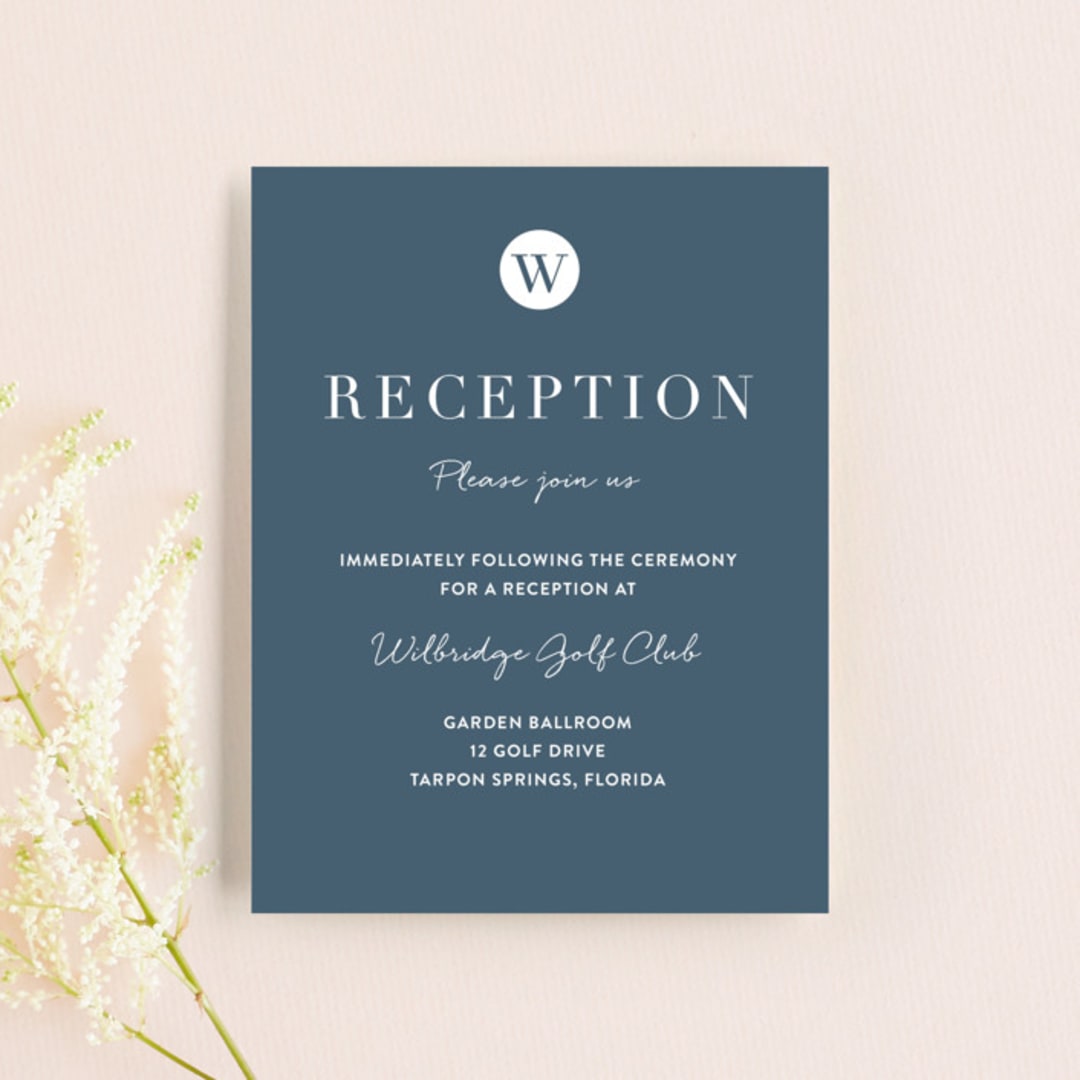 "Wedding Stamp" - Reception Cards in Navy by Kasia Labocki - Front