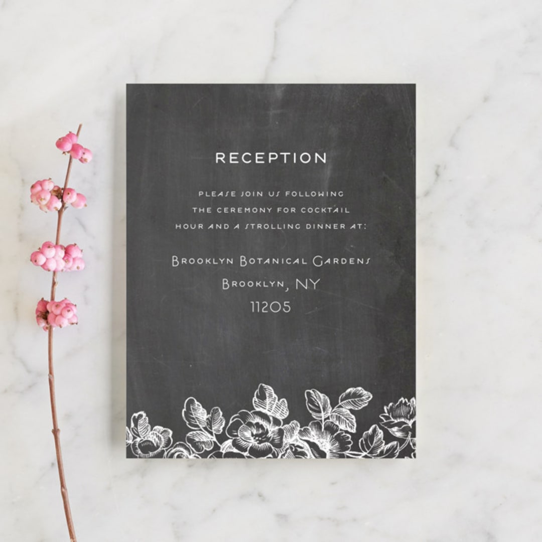 "Chalkboard Flora" - Reception Cards in Chalkboard by Snow and Ivy - Front
