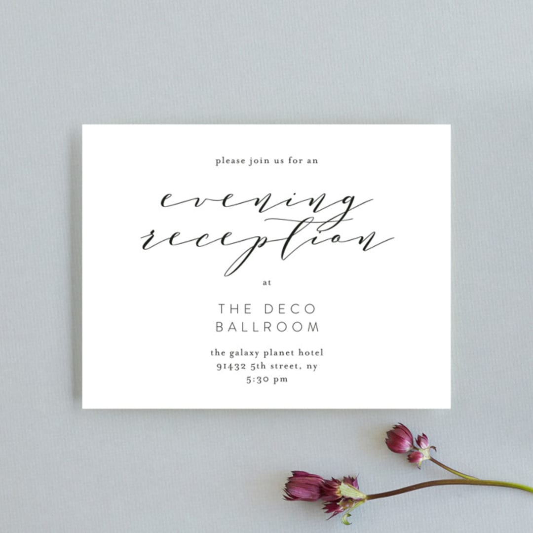 "Simple Elegance" - Reception Cards in Tuxedo by Phrosné Barwood - Front