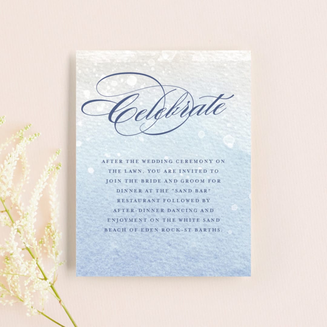 "Beachy" - Reception Cards in Ocean by Rebecca Daublin - Front