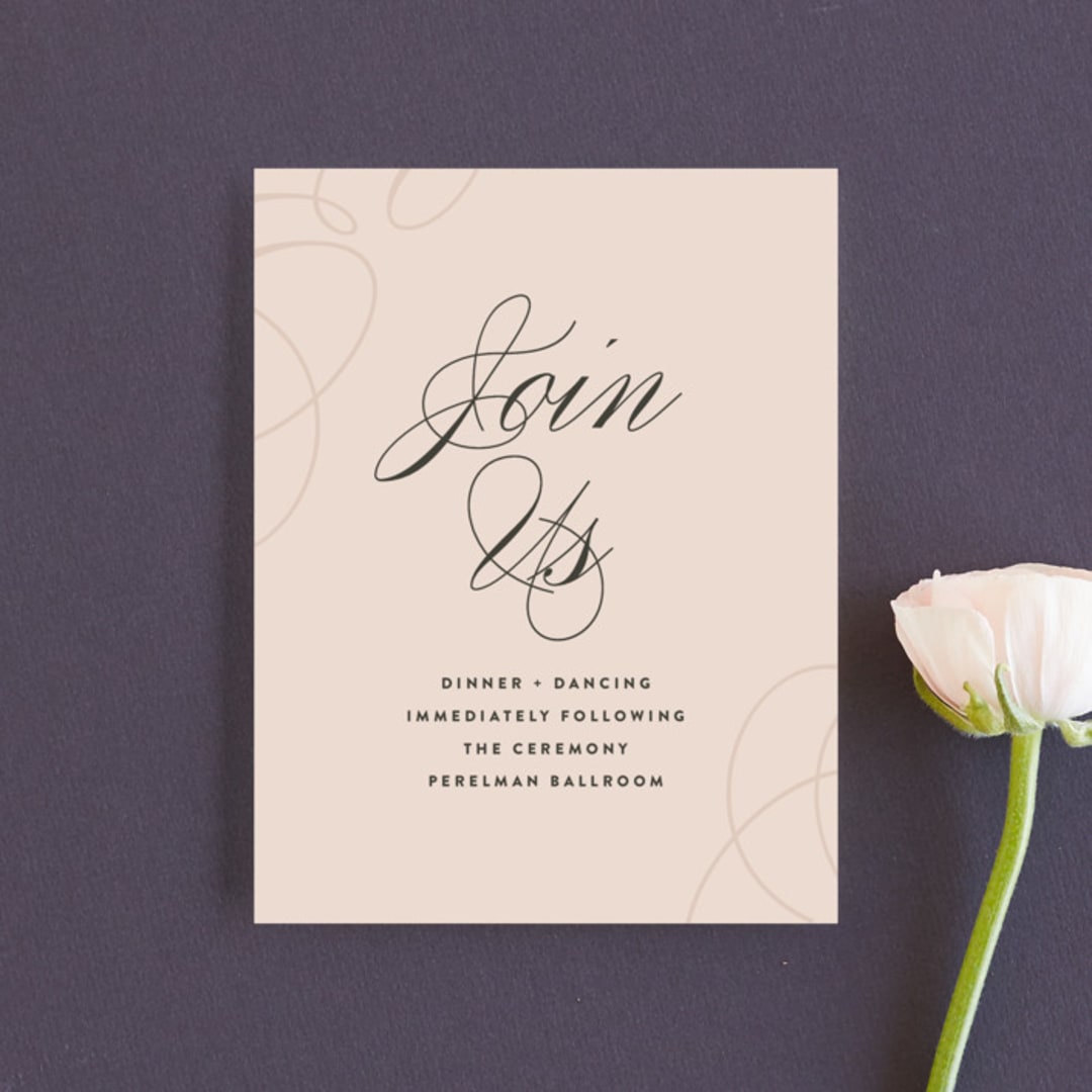 "Twirl Monogram B" - Reception Cards in Blush by Ariel Rutland - Front