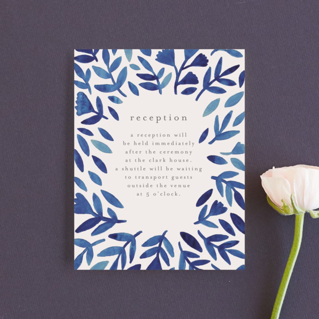"Wildflower Floral" - Reception Cards in Navy by Katharine Watson - Front