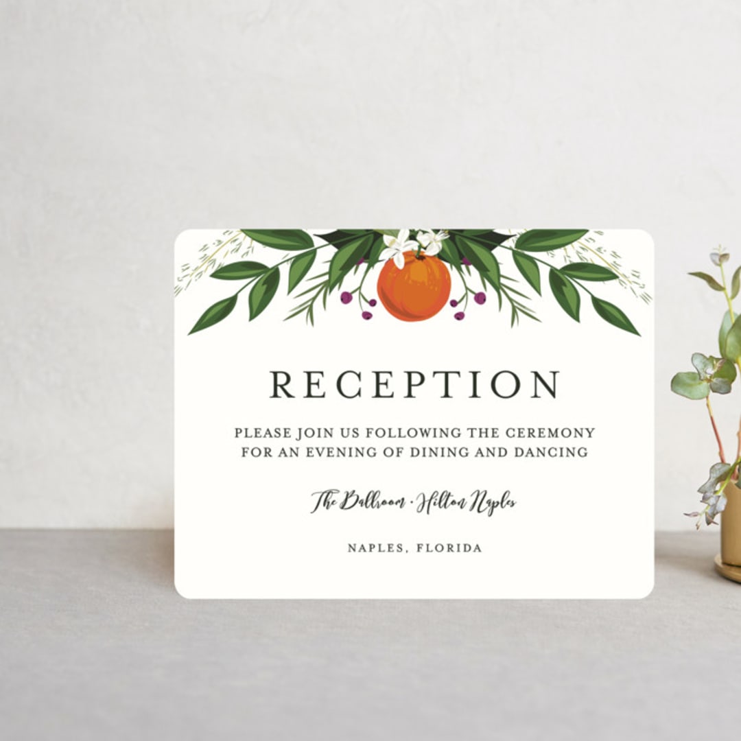 "Orange Blossoms" - Reception Cards in Pearl by Susan Moyal - Front