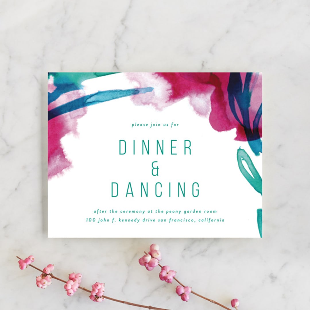 "Airy Blooms" - Reception Cards in Haute Hibiscus by Simona Camp - Front