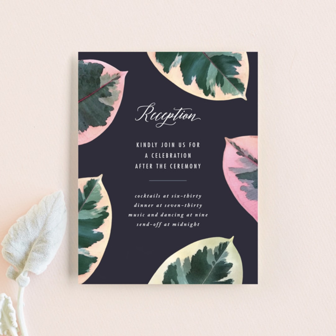 "Painterly Plant" - Reception Cards in Midnight by Hooray Creative - Front