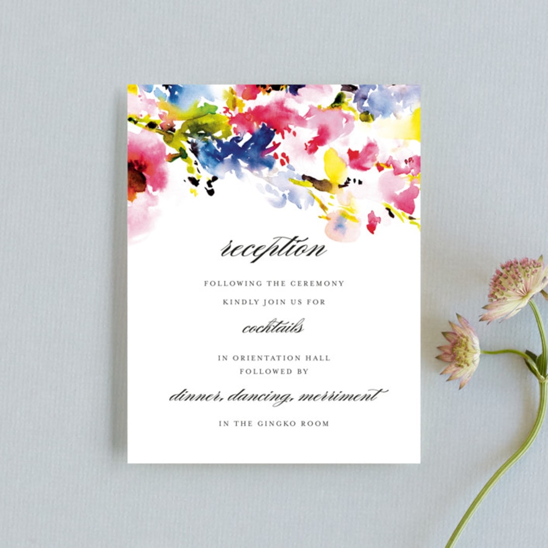 "Technicolor Flora" - Reception Cards in Poppy by Angela Marzuki - Front