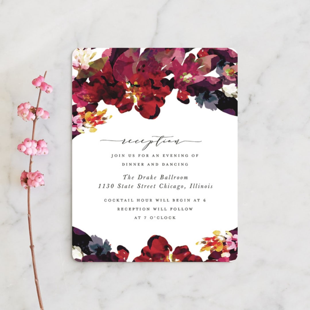 "Tidal Blooms" - Reception Cards in Holly by Grace Kreinbrink - Front