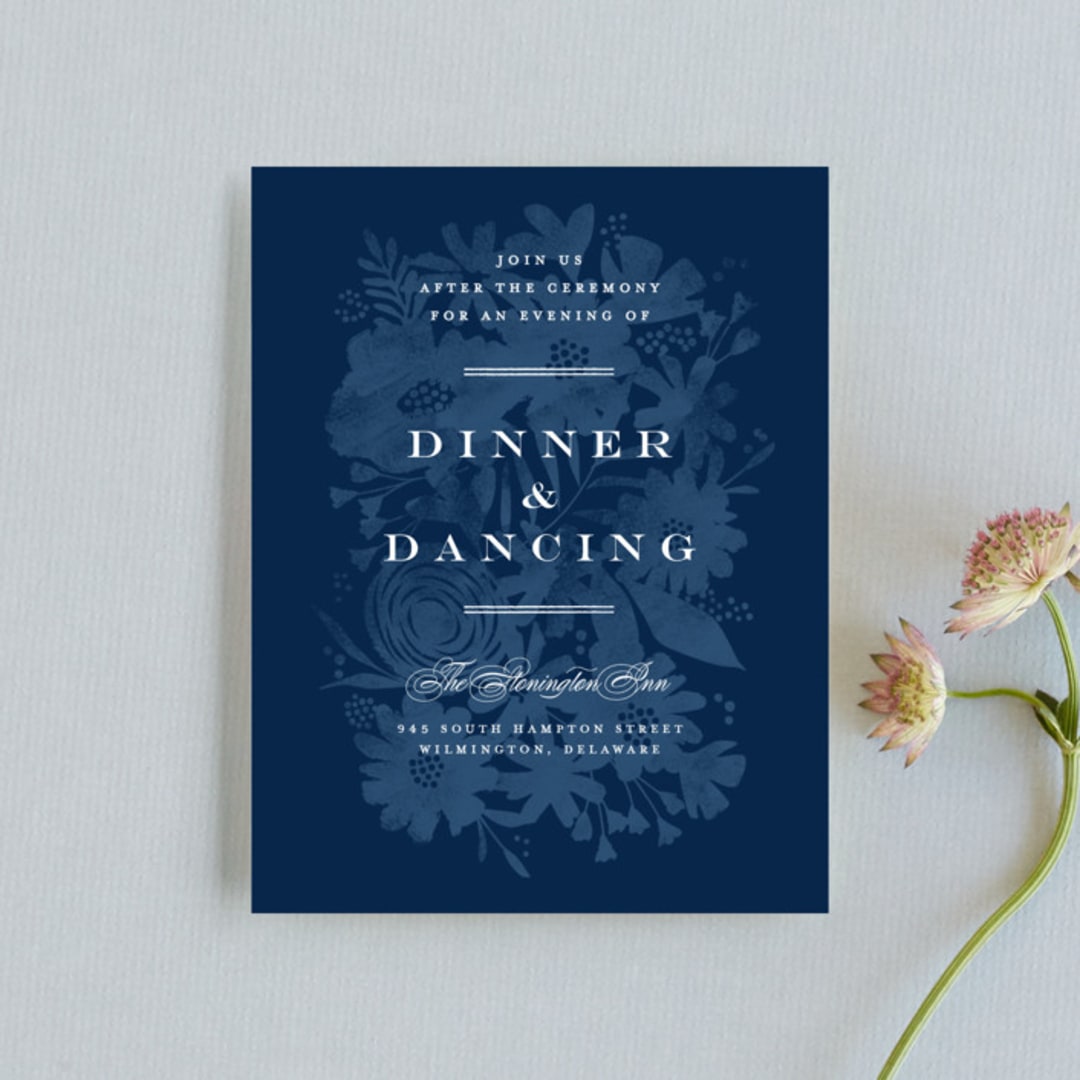 "Floral screenprint" - Reception Cards in Navy by Jennifer Wick - Front