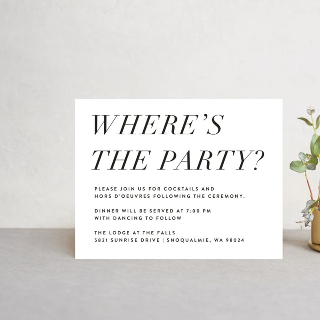 "Bad Dancing" - Reception Cards in Dove by Amy Payne - Front
