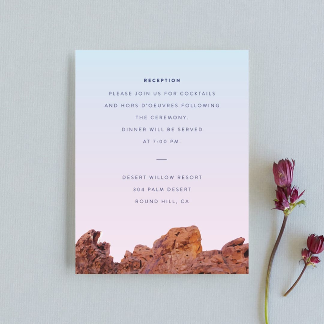 "Desert Rocks" - Reception Cards in Sunset by Owl and Toad - Front