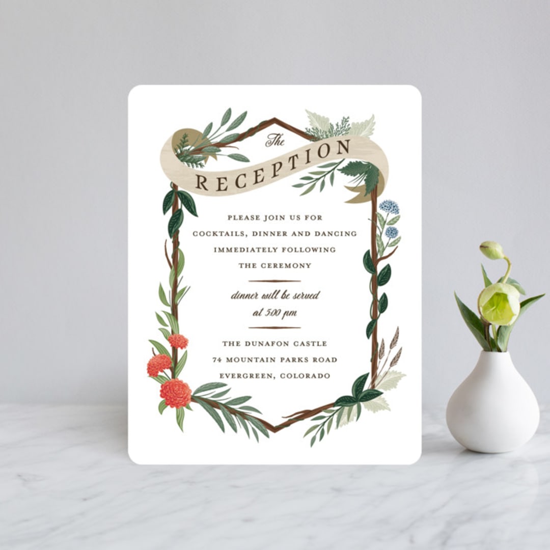 "Nature's Crest" - Reception Cards in Forest by Paper Sun Studio - Front