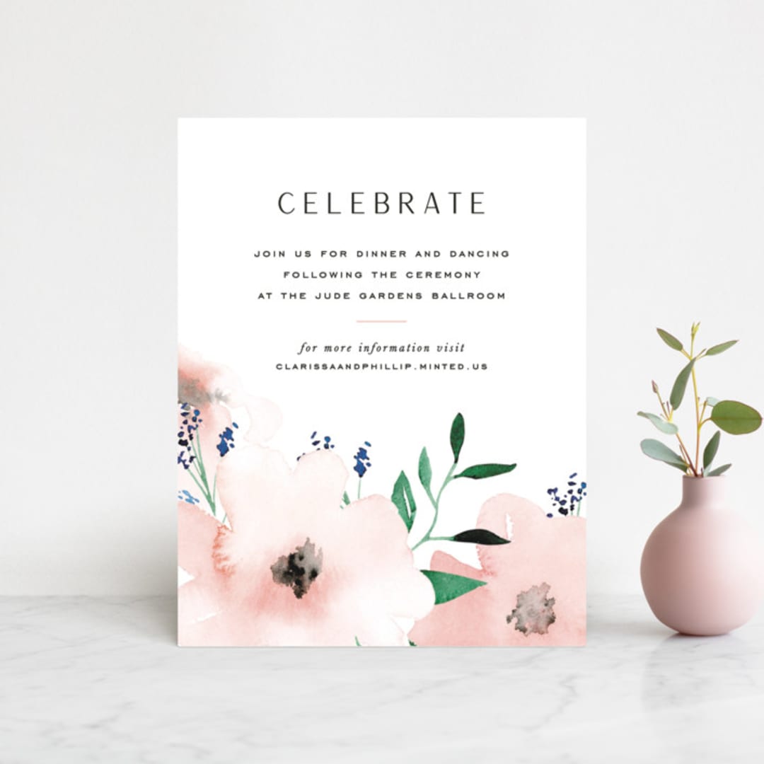 "Soft Florals" - Reception Cards in Coral Wash by Leah Bisch - Front