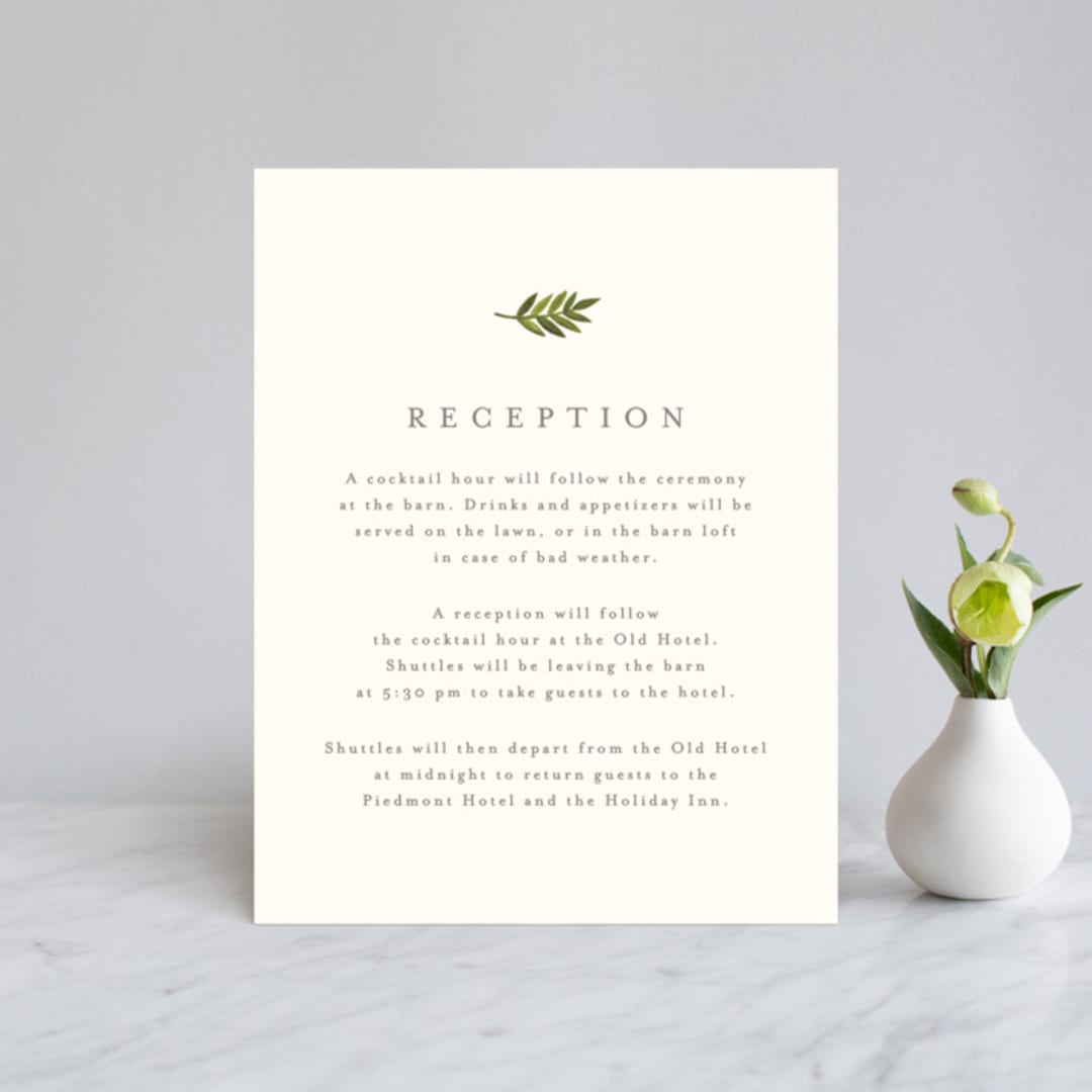 "Watercolor Laurels" - Reception Cards in Leaf by Katharine Watson - Front