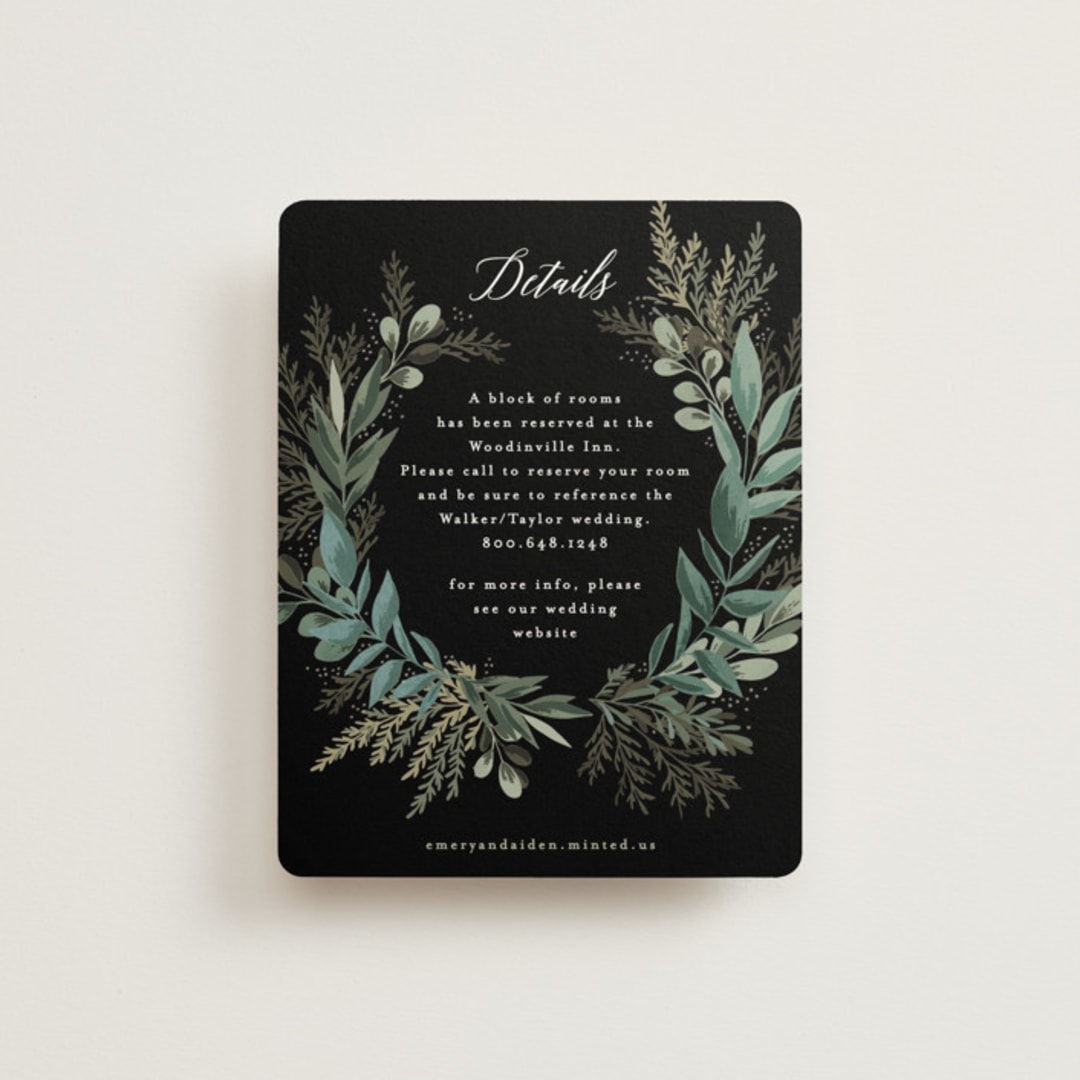 "Forest Crest" - Reception Cards in Obsidian by Alethea and Ruth - Front