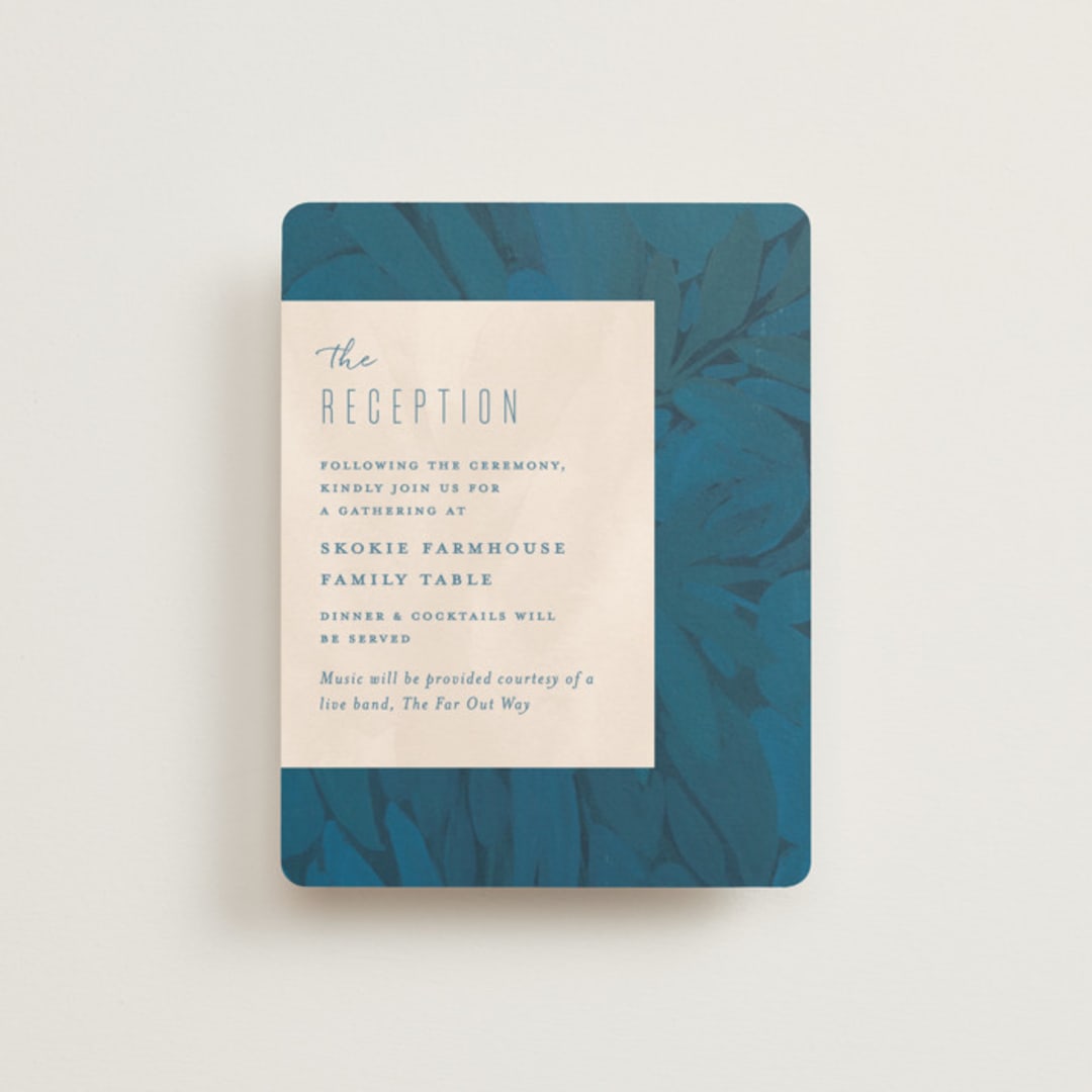 "Floral Burst" - Reception Cards in Ocean by Morgan Ramberg - Front