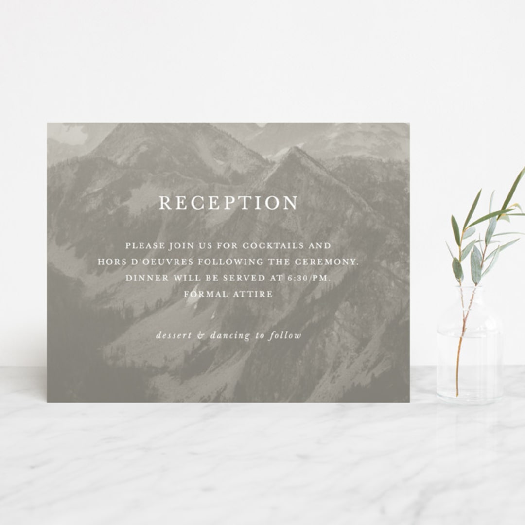 "Modern Mountain" - Reception Cards in Fog by Stephanie Biller - Front