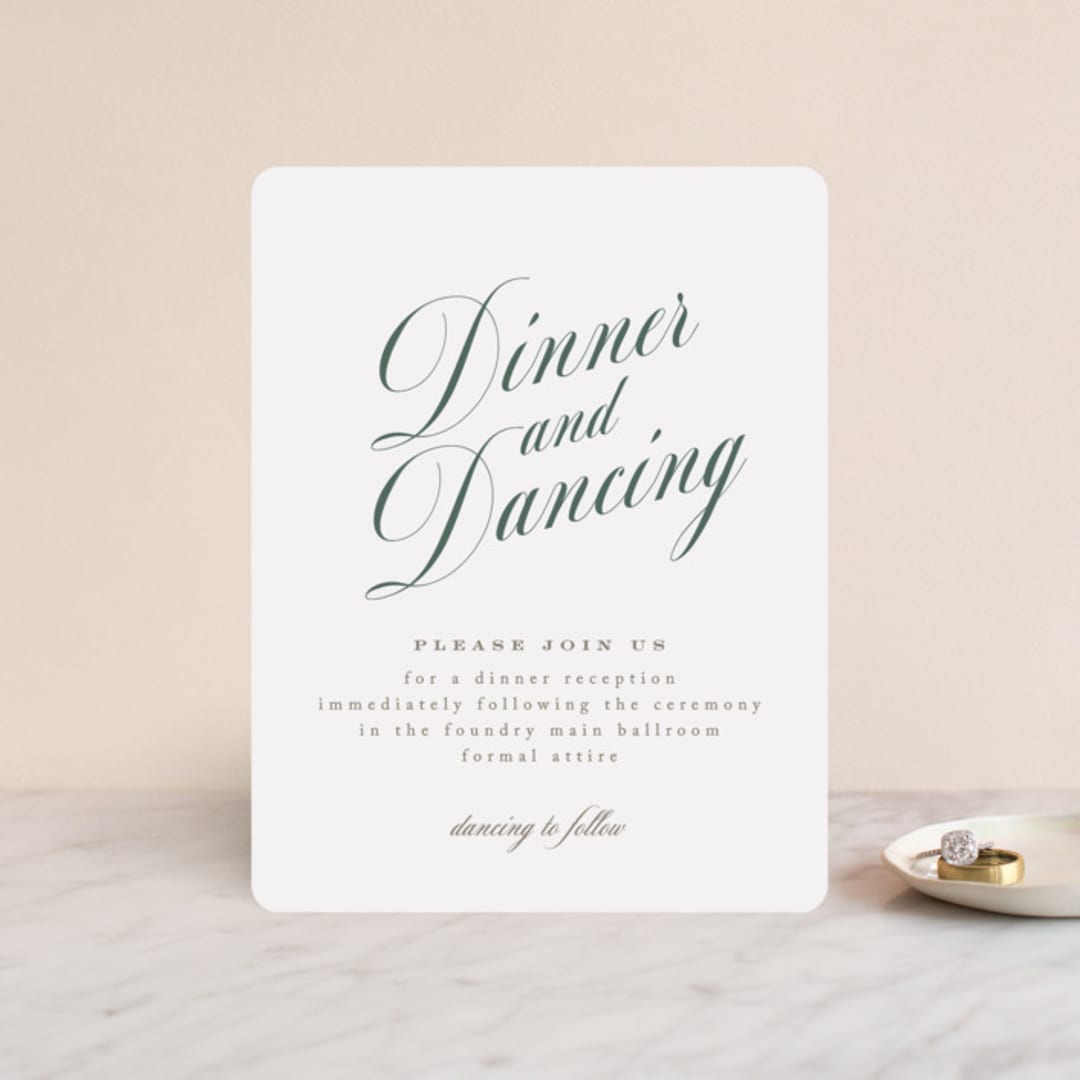 "Roman Shade" - Reception Cards in Evergreen by Carrie ONeal - Front