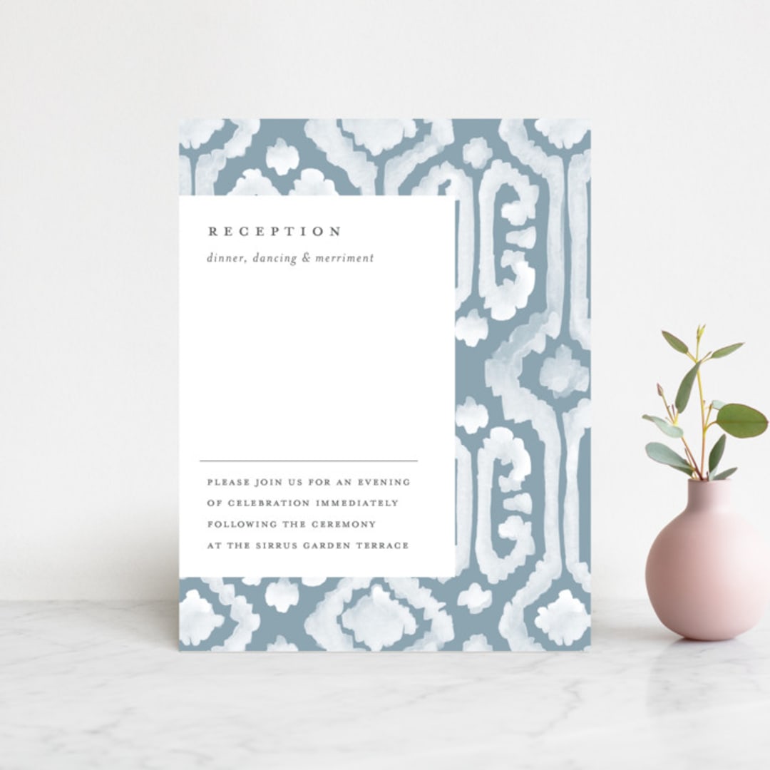 "Painted Ikat" - Reception Cards in Frost by Liz Conley - Front