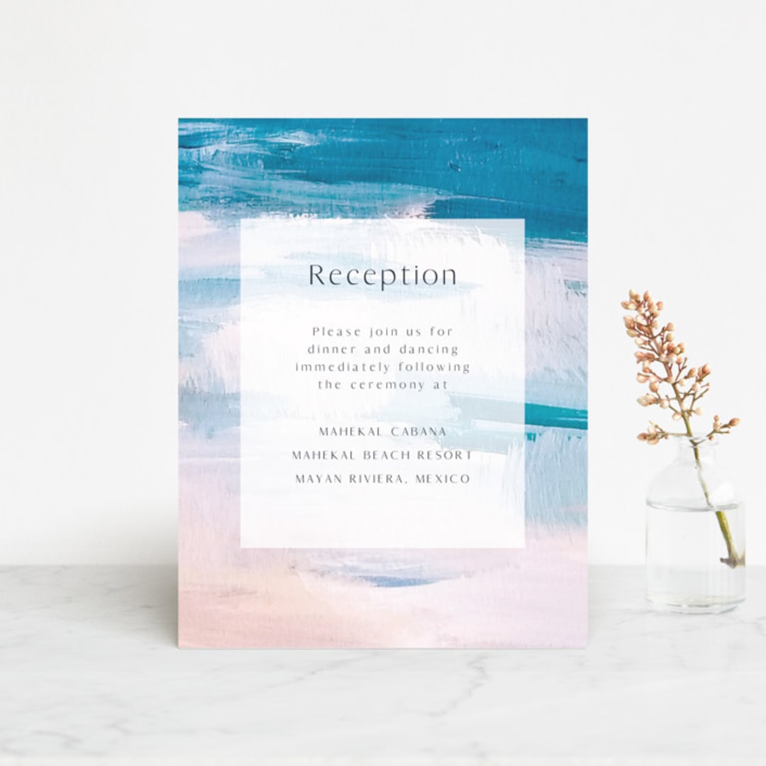 "Sand & Sun" - Reception Cards in Ocean by Nicole Walsh - Front