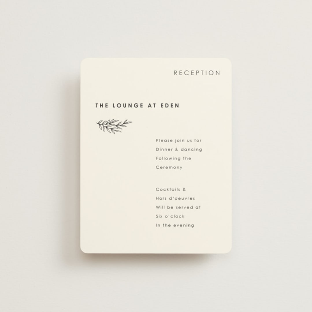 "Modern Bliss" - Reception Cards in Cream by Elly - Front