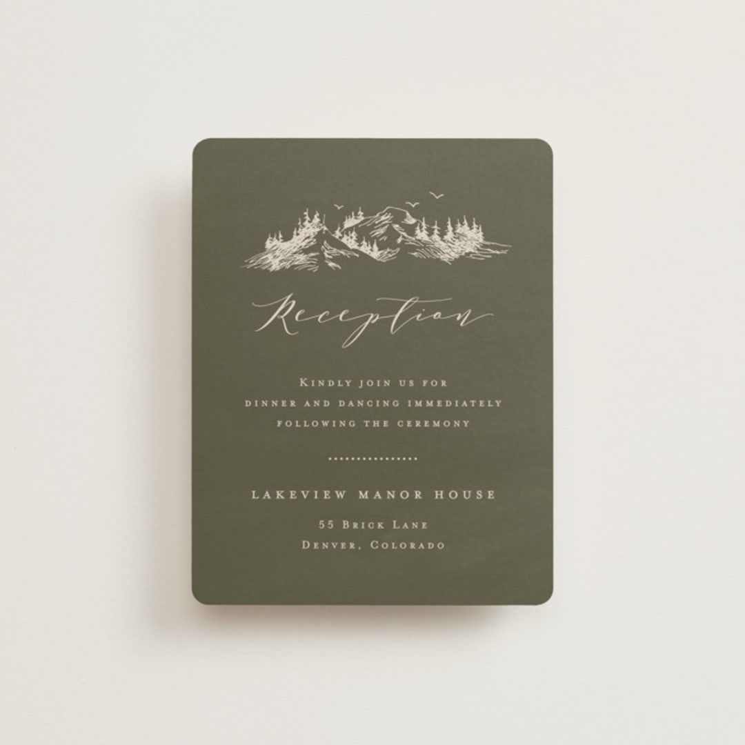 "into the mountains" - Reception Cards in Olive by Helen Halik - Front
