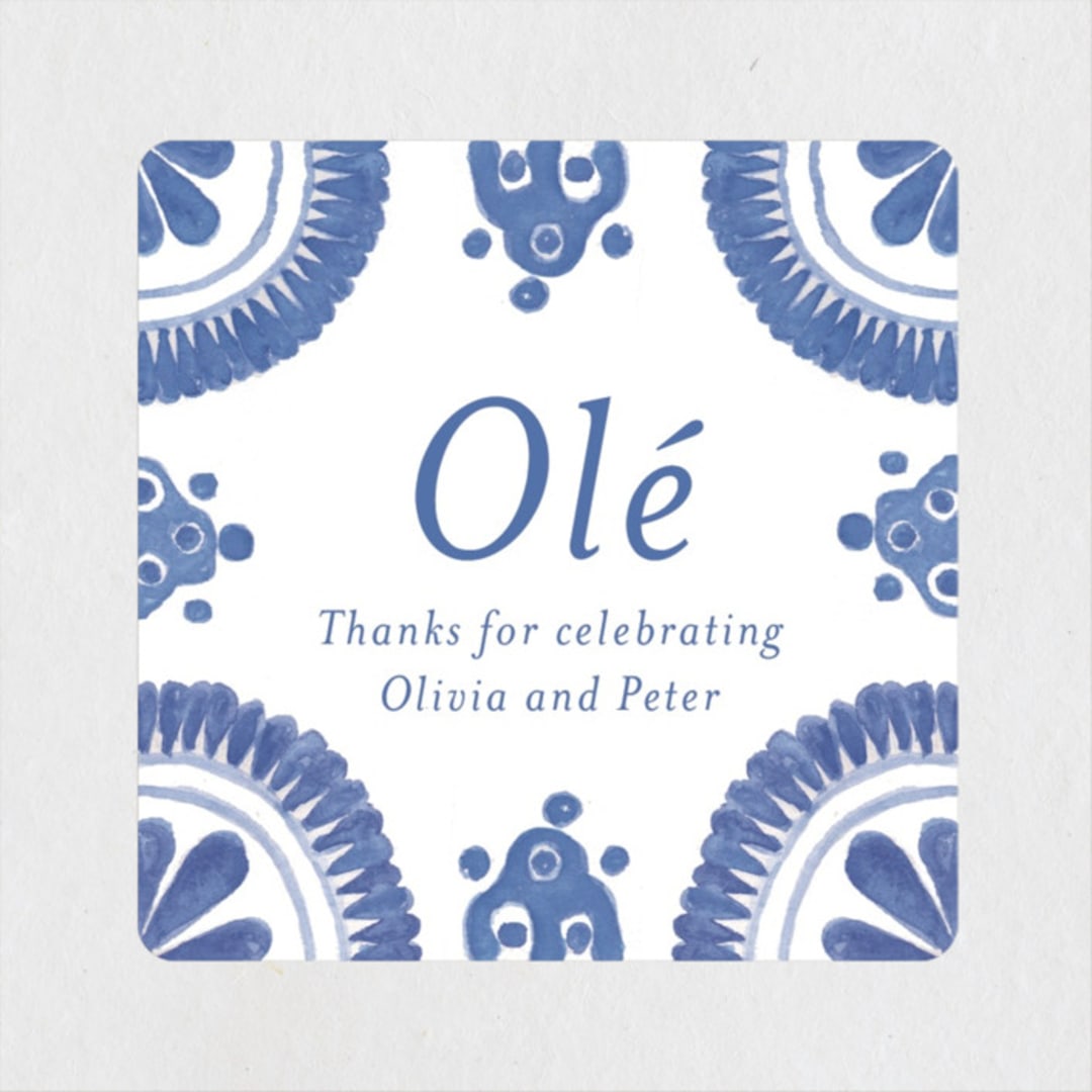"Talavera" - Rehearsal Dinner Favor Stickers in Azure by Lagniappe Paper - Front