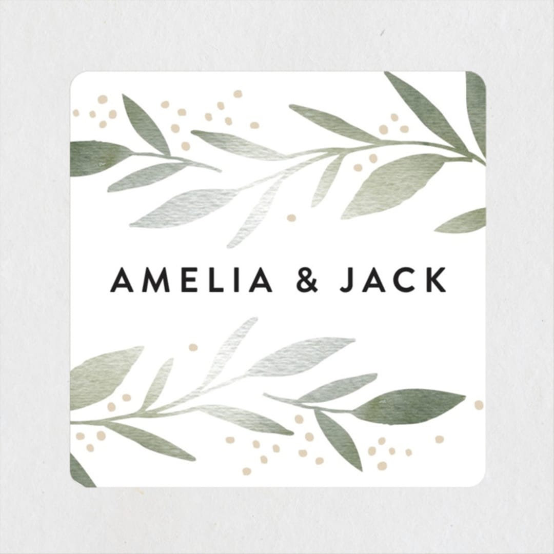 "Olive Branch Framed" - Rehearsal Dinner Favor Stickers in Lime by Alethea and Ruth - Front
