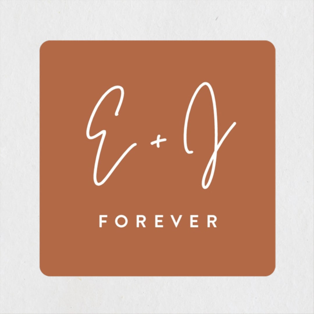 "Marked" - Rehearsal Dinner Favor Stickers in Rust by JoAnn Jinks - Front