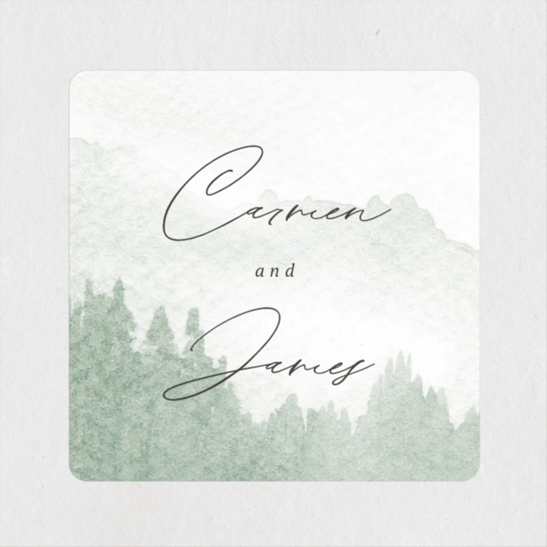 "Over the mountains" - Rehearsal Dinner Favor Stickers in Fern by Helen Halik - Front