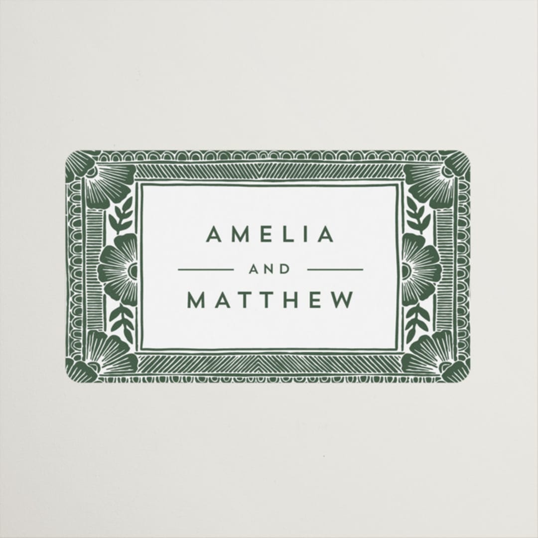 "Block Print Frame" - Rehearsal Dinner Favor Stickers in Fern by Katharine Watson - Front