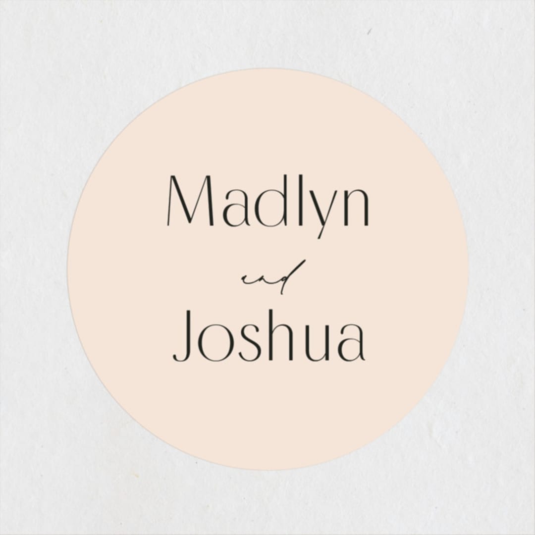 "Classic Modern" - Rehearsal Dinner Favor Stickers in Almond by Morgan Kendall - Front