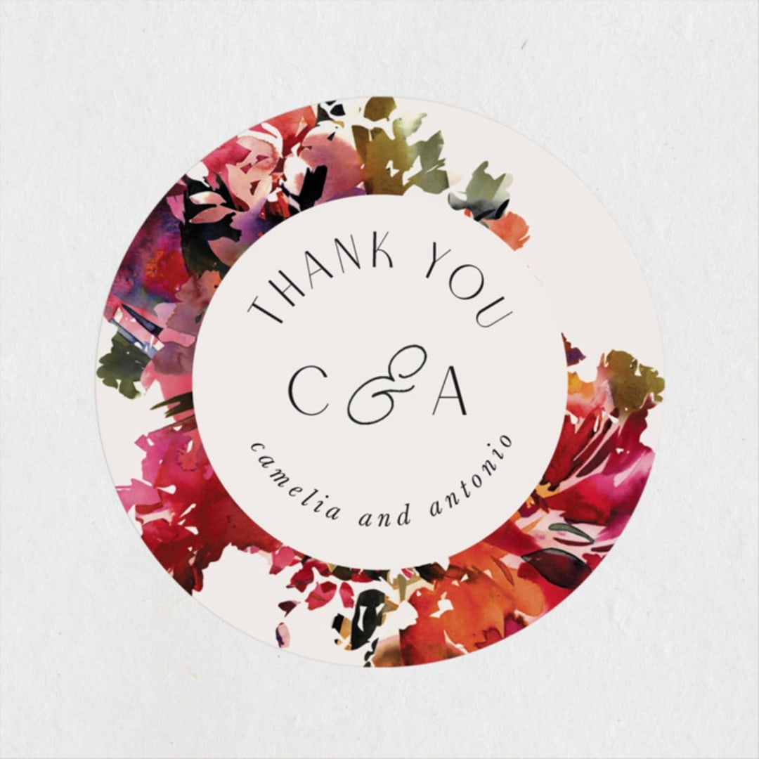 "floral" - Rehearsal Dinner Favor Stickers in Maroon by Lori Wemple - Front