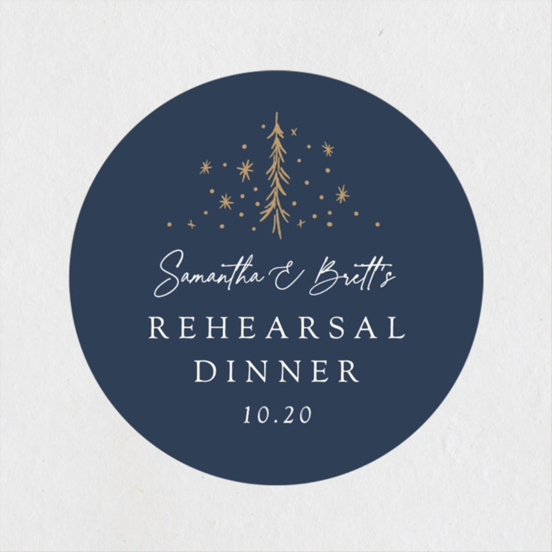 "Forest Stars" - Rehearsal Dinner Favor Stickers in Navy by Becky Nimoy - Front