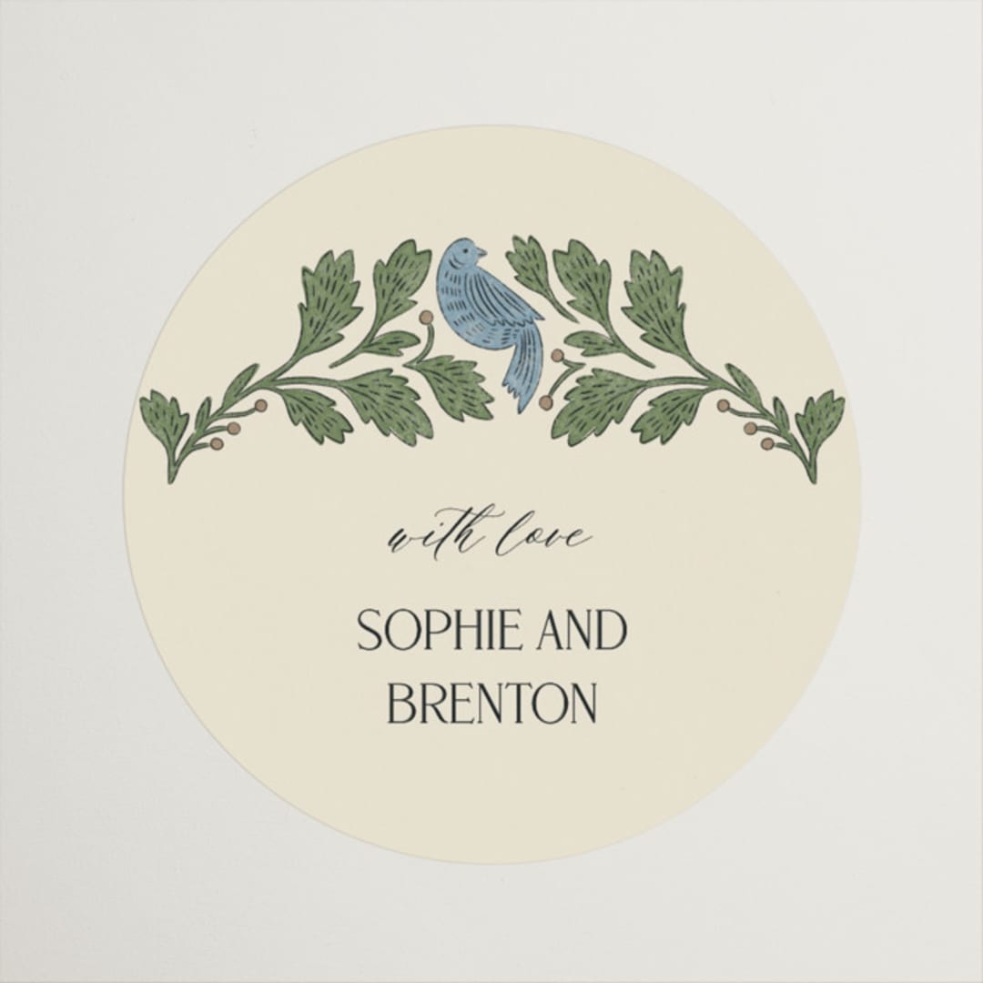 "birdies" - Rehearsal Dinner Favor Stickers in Bluebird by Jen Owens - Front