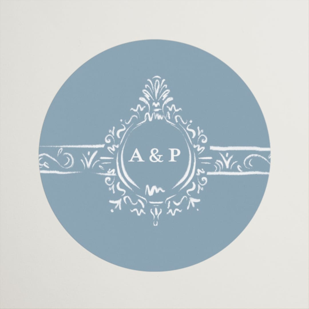 "Whimsical Frame" - Rehearsal Dinner Favor Stickers in Dusty Blue by Jackie Crawford - Front