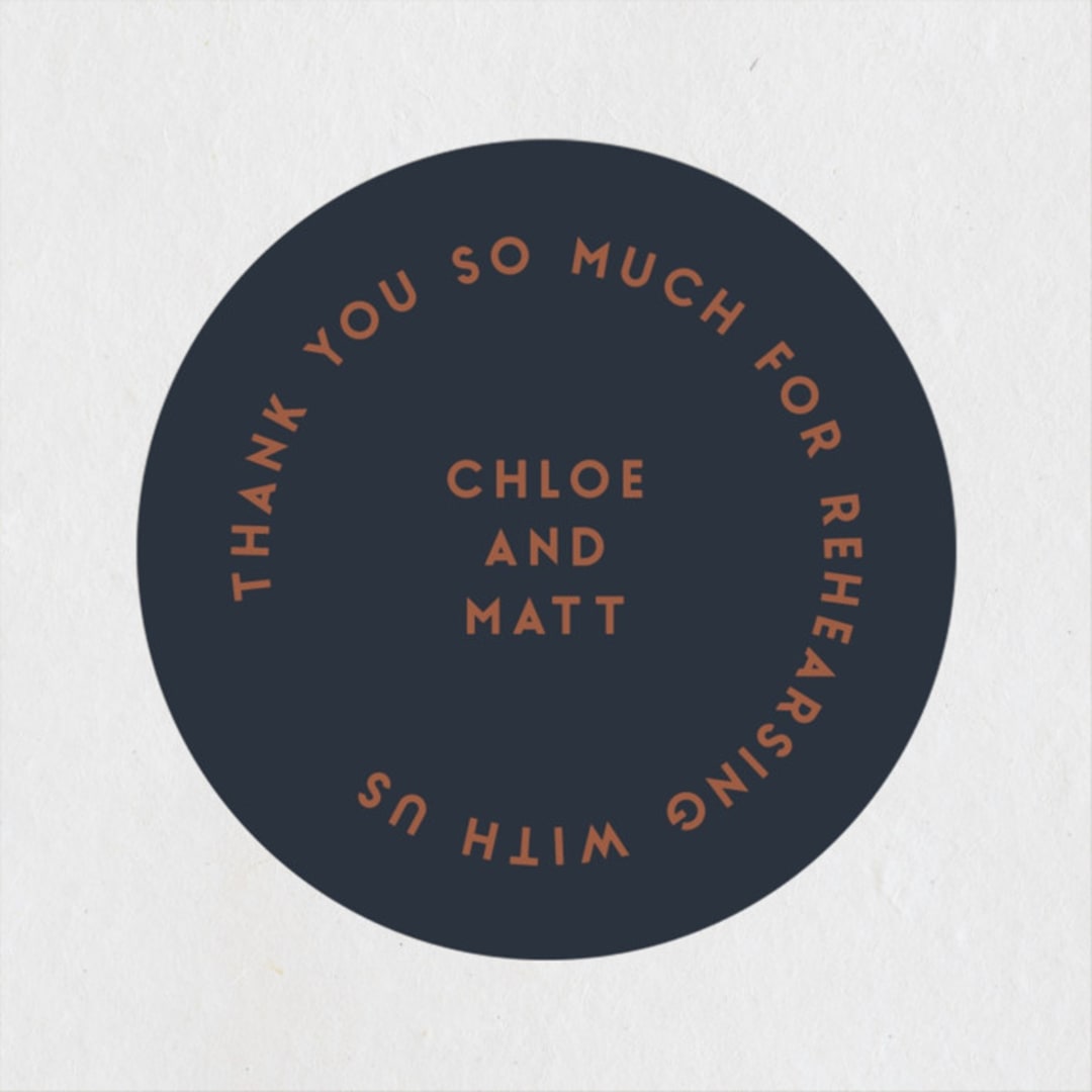"Round" - Rehearsal Dinner Favor Stickers in Midnight by Gwen Bedat - Front